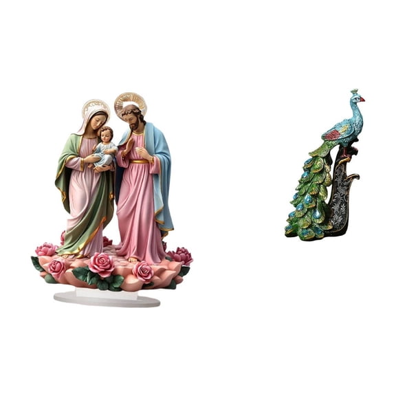HILABEE Peacock Table Sign Acrylic Resin Desktop Ornament Figurine Statue Decorative Artistic Pattern Lightweight Material Suitable for Gift Giving Home Office Hotel Wedding Anniversary