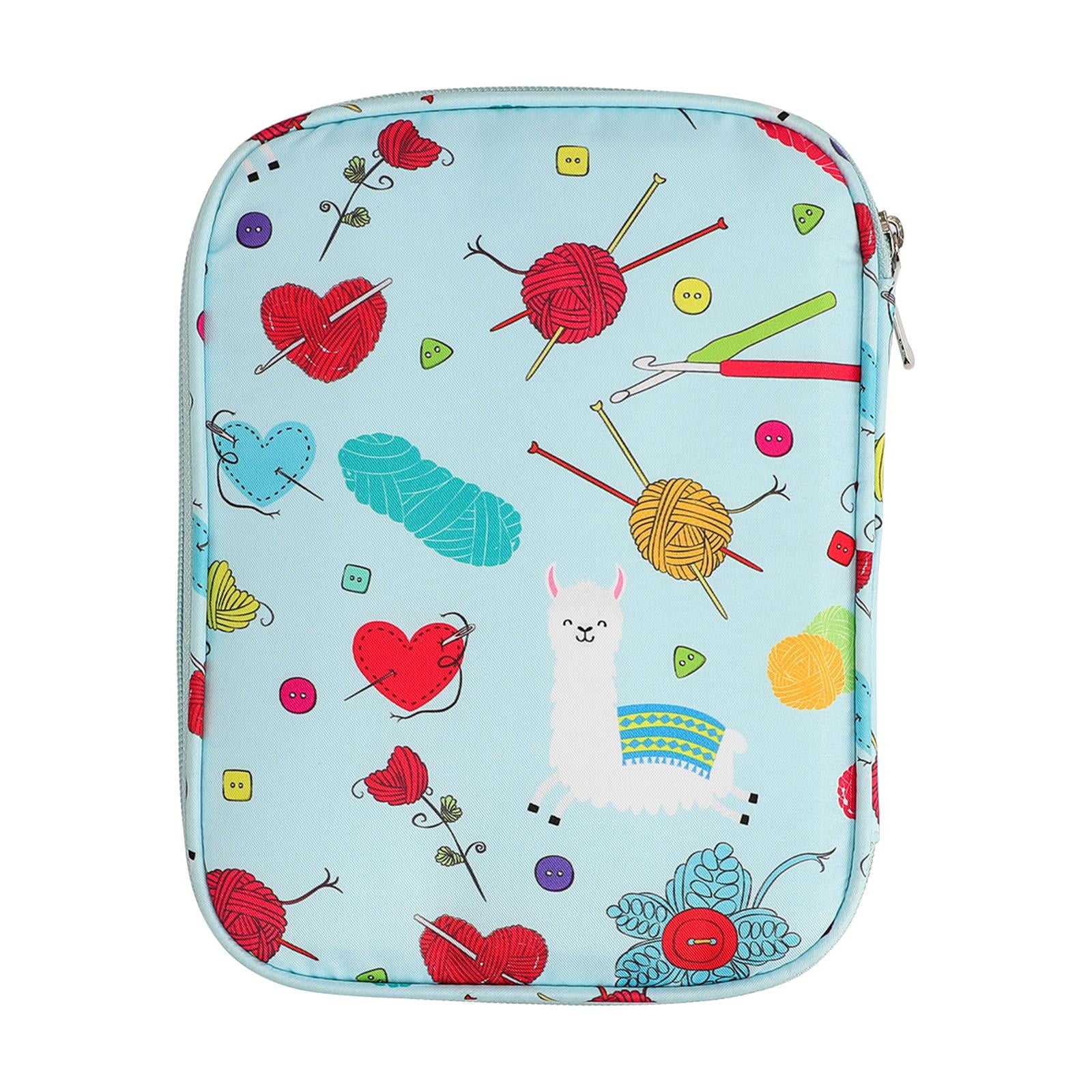 HILABEE Portable Crochet Hook Case Storage Bag Empty Zippered Bag Compact Versatile Double Layer Sturdy 22x14x4cm with Holder Slots for Knitting Tools