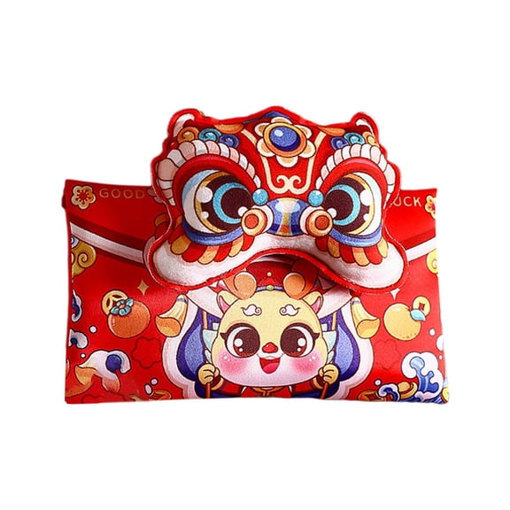 HILABEE Red Envelope Money Pocket Chinese New Year Gift Packet Cloth Hong Bao Envelope Unique Design Suitable for Gift Giving Graduation Birthday Weddin Lion Head 18.5x15cm