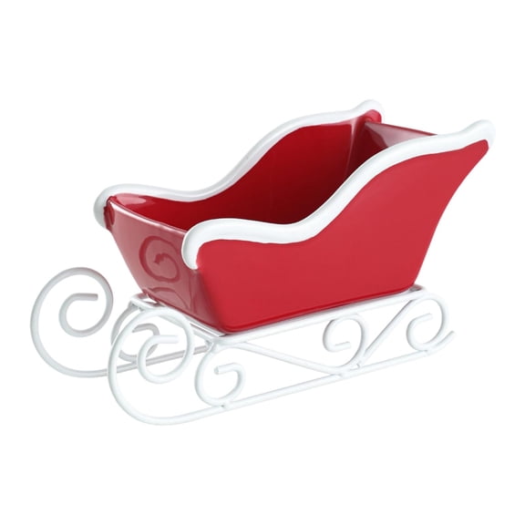 HILABEE Santa Sleigh Organizer Christmas Sleigh Table Ornament Storage Basket Candy Bowl Sled Shaped Bin Home Treat Container Ceramic Iron Suitable for Gift G Red