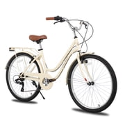 HILAND 26 inch Beach Cruiser Bike for Men and Women, 7 Speed Step-Through Frame Adult Bicycle with Rear Rack, Retrospec Bike Commuter City Bicycle