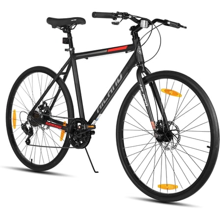 HILAND 700C Road Hybrid Bike, 7 speeds Bikes Urban City Commuter Bicycle with Disc Brake for Men Women Adult Comfortable Bicycle