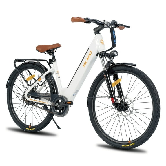 Hiland 500W Electric Bike for Adults, 26" Men Women Commuter Ebike, 20mph, Step-Through, Front Suspension, White