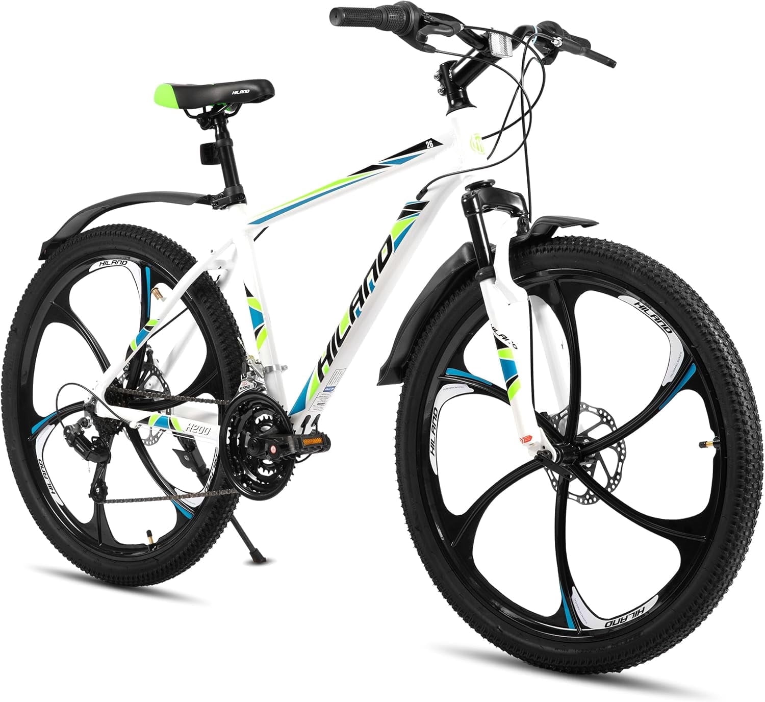 HILAND 26" MTB Mountain Bike for Men Women Adults, 18-Speed, Disc Brake, Lightweight Aluminum Frame, 3/6 Spoke Wheel