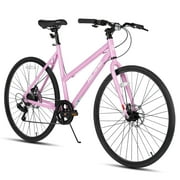 HILAND Unisex Commuter Road Bike 7-Speed Shimano, Mechanical Disc Brakes, 700c Alloy Frame (Black/Blue/Pink/White)