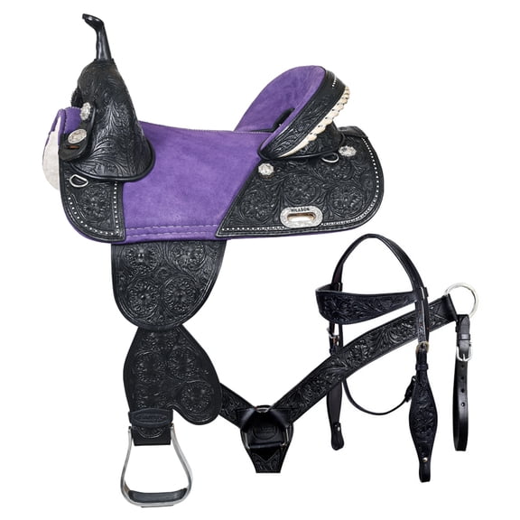 HILASON 15 In Western Horse Saddle American Leather Trail Barrel Racing | Treeless for Horses