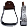 thumbnail image 1 of HILASON 3" Neck Western Aluminium Horse Stirrups Floral Engraved Silver, 1 of 3