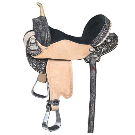 HILASON Flex Tree Western Horse Saddle American Leather Trail Barrel Racing Black Rough Out 14 In