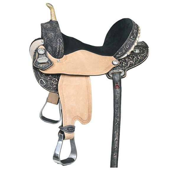 HILASON Flex Tree Western Horse Saddle American Leather Trail Barrel Racing Black Rough Out 16 In