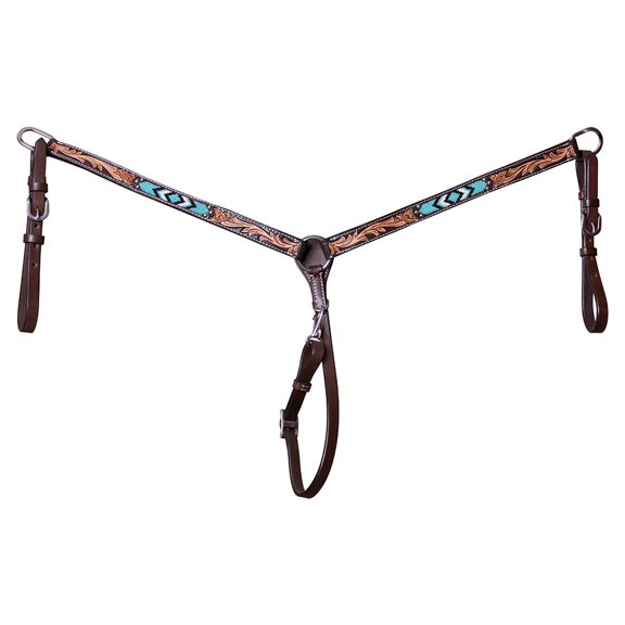 HILASON Horse Floral Hand Carved Beaded Breast Collar Genuine Leather Brown