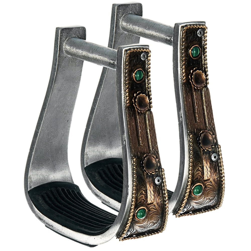 HILASON Horse Western Saddle Engraved Copper Overlay Roper Stirrups ...