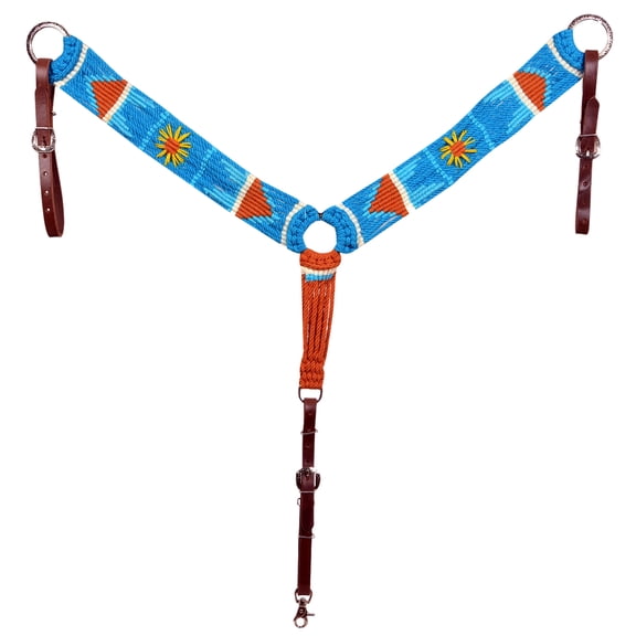 HILASON Sun Western Wool Hand Tooled Breast Collar Turquoise & Brown