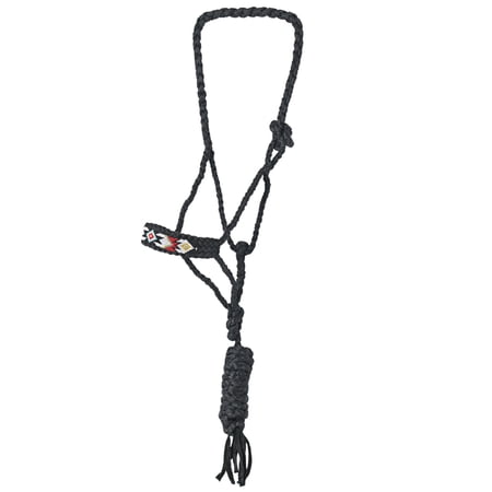 Hilason Braided Nylon Rope Halter Beaded Noseband With 8 Ft. Lead Rope Halter for Horses Black