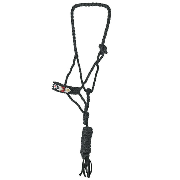 Hilason Braided Nylon Rope Halter  Beaded Noseband  With 8 Ft. Lead Rope Halter for Horses Black