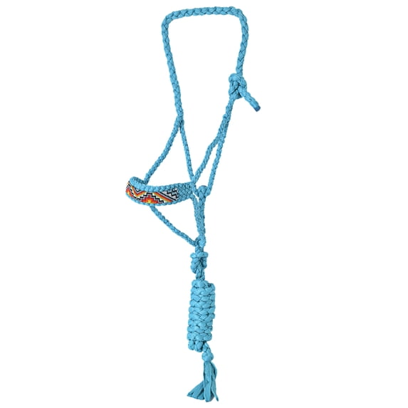 Hilason Braided Nylon Rope Halter Beaded Noseband With 8 Ft. Lead Rope Halter for Horses Turquoise