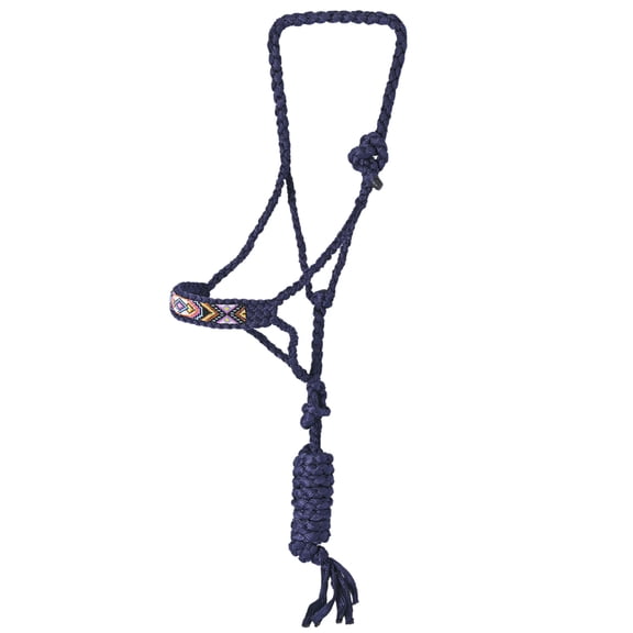 Hilason Braided Nylon Rope Halter  Beaded Noseband  With 8 Ft. Lead Rope Halter for Horses Navy