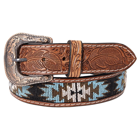 HILASON Western Genuine Leather Belt for Men Women Cowboy Cowgirl Handmade Unisex Full Grain Heavy Duty Tooled Beaded Belt