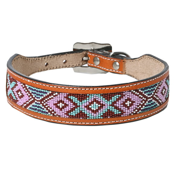 HILASON Western Genuine Leather Heavy Duty Dog Collar Geometry Design Studded Beads Large