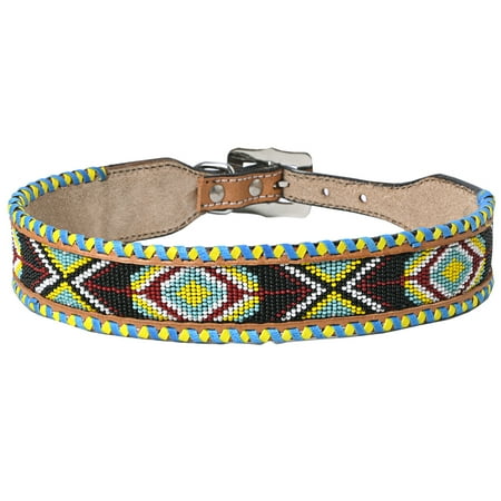 HILASON Western Genuine Leather Heavy Duty Dog Collar Geometry Design Studded Beads Medium