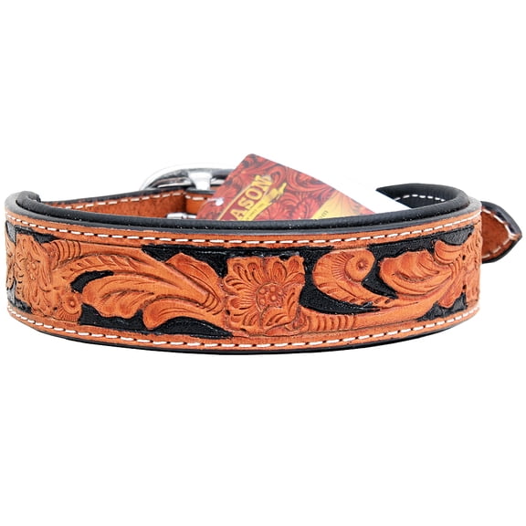 HILASON Western Heavy Duty Genuine Leather Dog Collar Tan With Black Inlay Small
