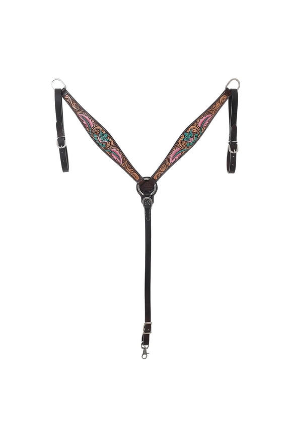 Western Horse Breast Collar American Leather Floral Teal Brown