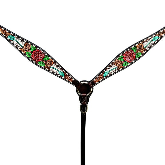 HILASON Western Horse Floral Breast Collar American Leather Rose With Tan