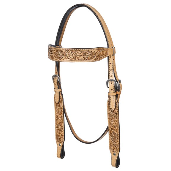 HILASON Western Horse Genuine Leather Hand Tooled Floral Design Headstall Tan