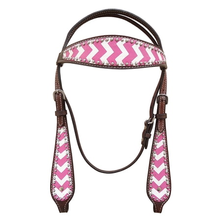 HILASON Western Horse Genuine Leather Headstall Set Pink Zigzag