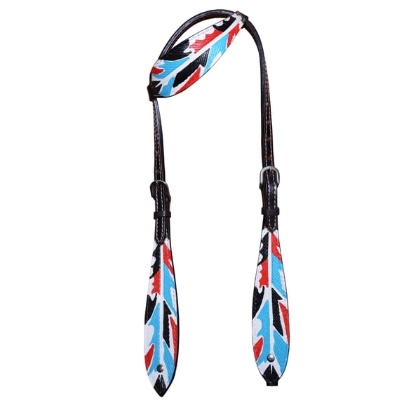 HILASON Western Horse Genuine Leather Printed One Ear Headstall Black