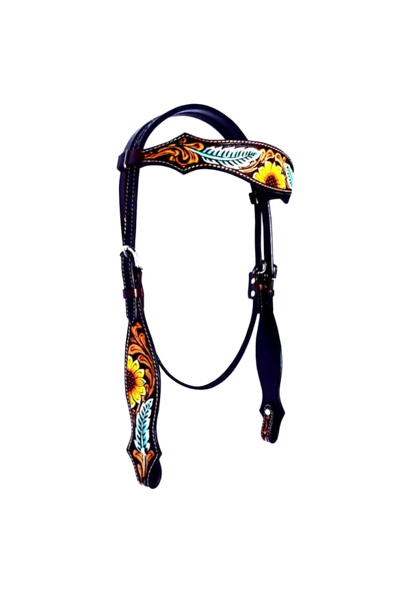 Western Horse Headstall American Leather Sun flower