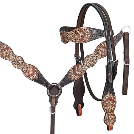 HILASON Western Horse Headstall Breast Collar Leather Brown