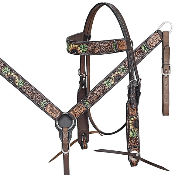 HILASON Western Horse Headstall Breast Collar Leather Brown