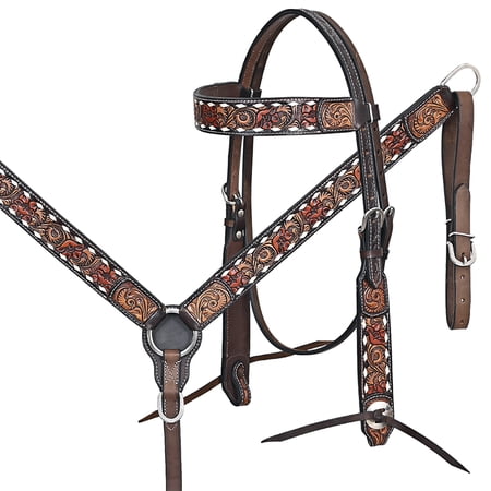 HILASON Western Horse Headstall Breast Collar Leather Brown
