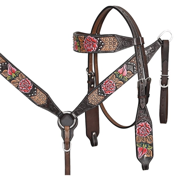 HILASON Western Horse Headstall Breast Collar Leather Brown