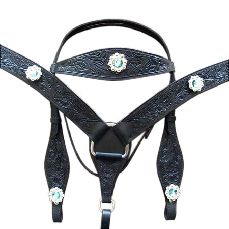 HILASON Western Horse Headstall Breast Collar Set American Leather Black