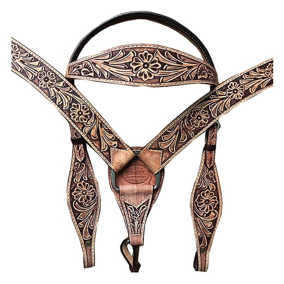 HILASON Western Horse Headstall Breast Collar Set Tack Genuine American Leather Floral Rough Out Dark Brown