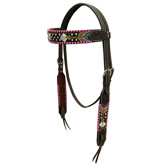HILASON Western Horse Headstall Tack American Leather Pastel Arrows Pink