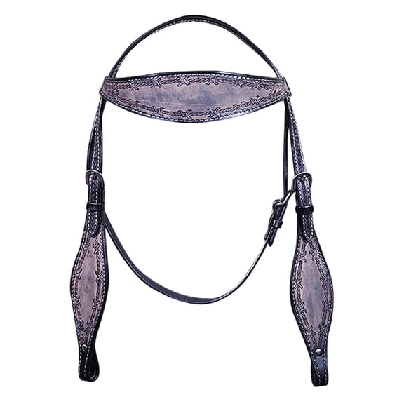 HILASON Western Horse Headstall Tack Genuine American Leather Barb Wire Rough Out Black
