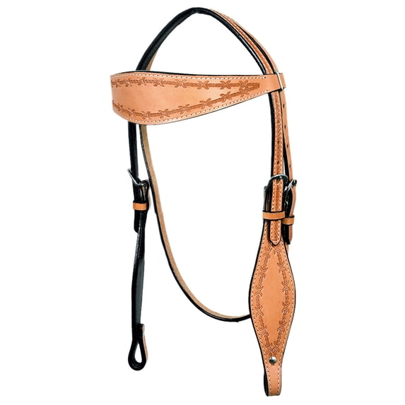 HILASON Western Horse Headstall Tack Genuine American Leather Barb Wire Tan