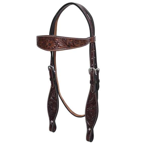 HILASON Western Horse Headstall Tack Genuine American Leather Floral Dark Brown