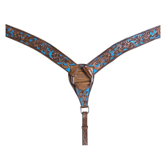 HILASON Western Horse Leather Breast Collar Set Floral Brown - Turquoise Inlay