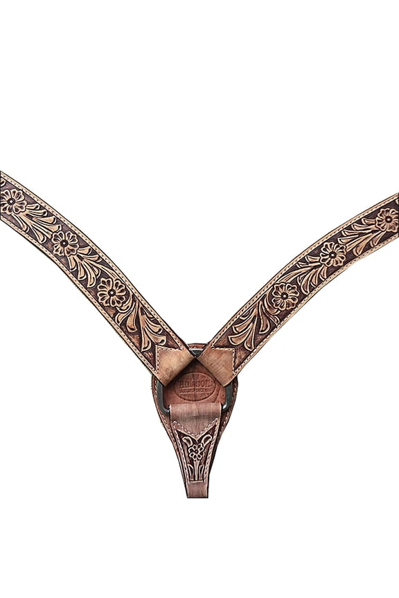 Western Horse Leather Breast Collar Set Floral Roughout Dark Brown