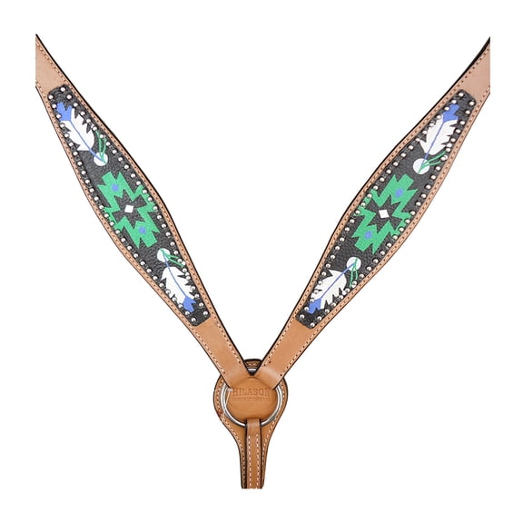 HILASON Western Horse Leather Breast Collar Tack Set Geometry Feather