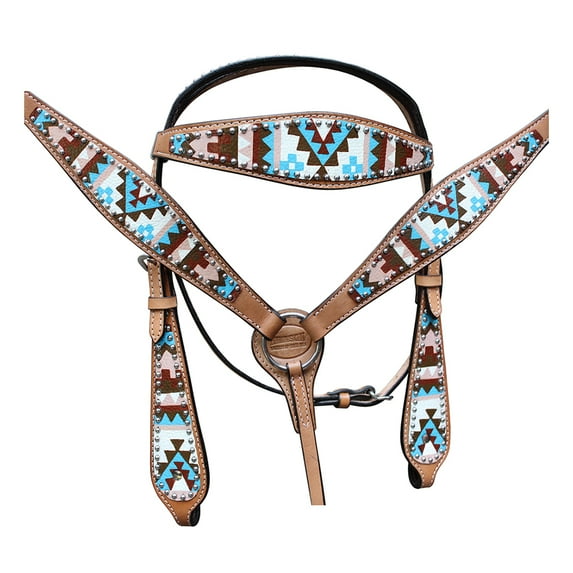 HILASON Western Horse Leather Headstall and Breast Collar Set Geometry| Bridle for Horses | Headstalls