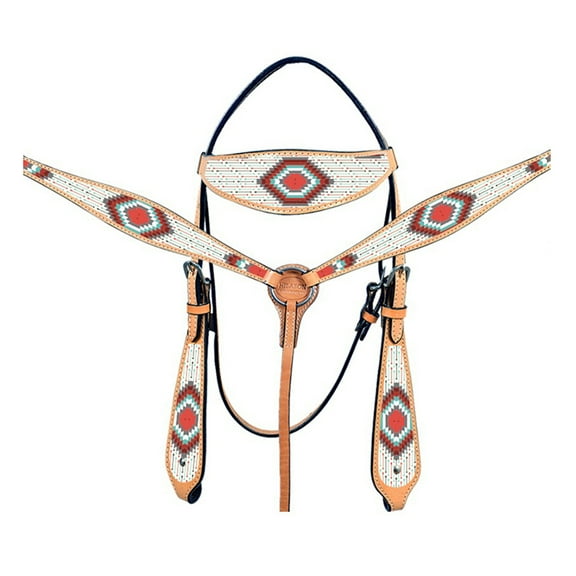 HILASON Western Horse Leather Headstall & Breast Collar Tack Set Grey Firestorm