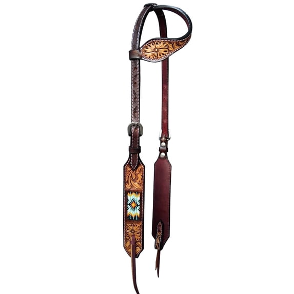 HILASON Western Horse One Ear Headstall American Leather Floral Brown