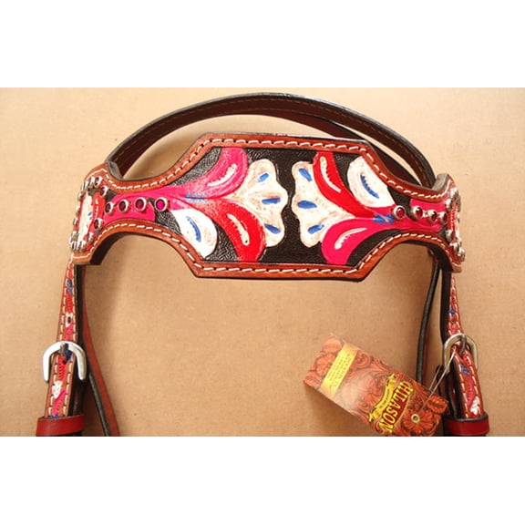 Hilason Western Horse Headstall American Leather Tan w/ Floral