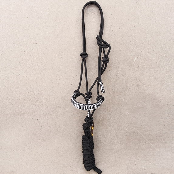 HILASON Western Horse Poly Rope Tied Adjustable Halter 8 Ft Lead Black & White