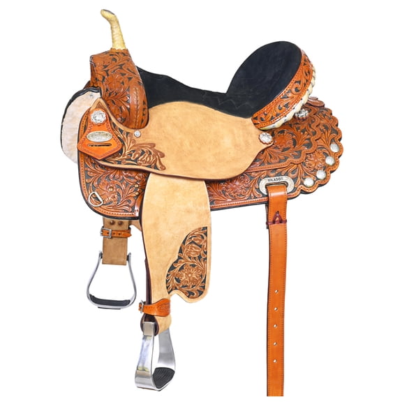 HILASON Western Horse Saddle American Leather Treeless Trail Barrel Saddle Saddle Tan 14 In