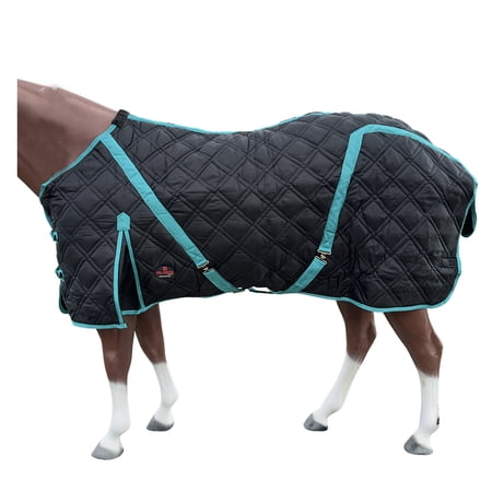 HILASON Western Horse Stable Turnout Blanket Quilted Black With Turquoise 72 In